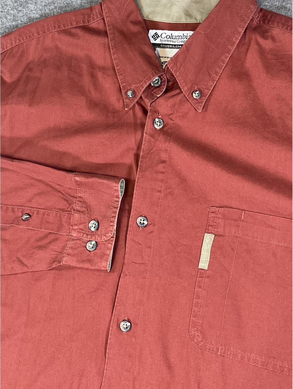 Columbia Men's Long Sleeve Cotton Rust Red Button-Up Workwear Shirt - Size XLT